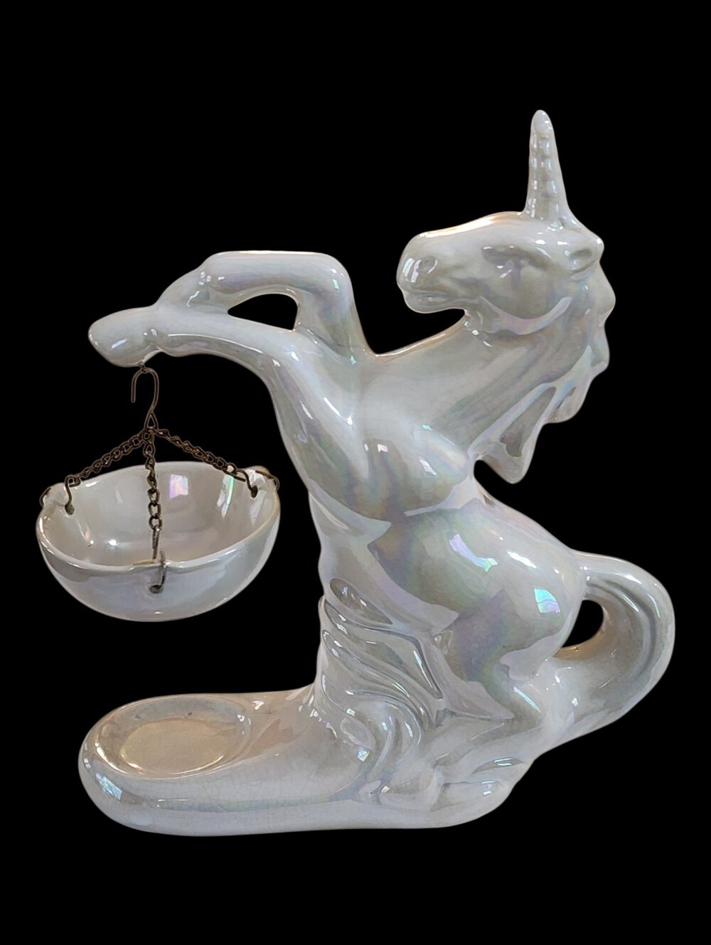 Vintage Unicorn Iridescent Ceramic Glazed Wax Warmer Tea Light Holder 8.25"